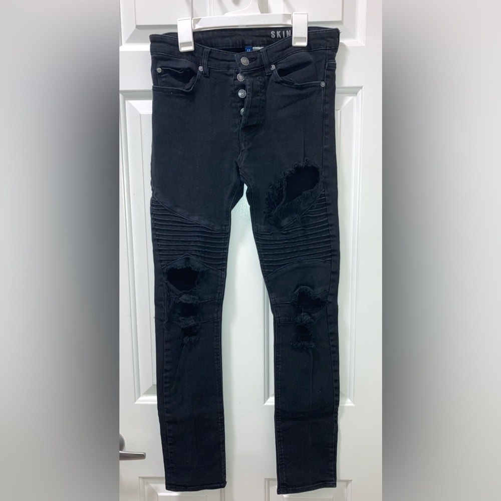 H&M Divided Mens Skinny Fit distressed black jeans Size 28/32